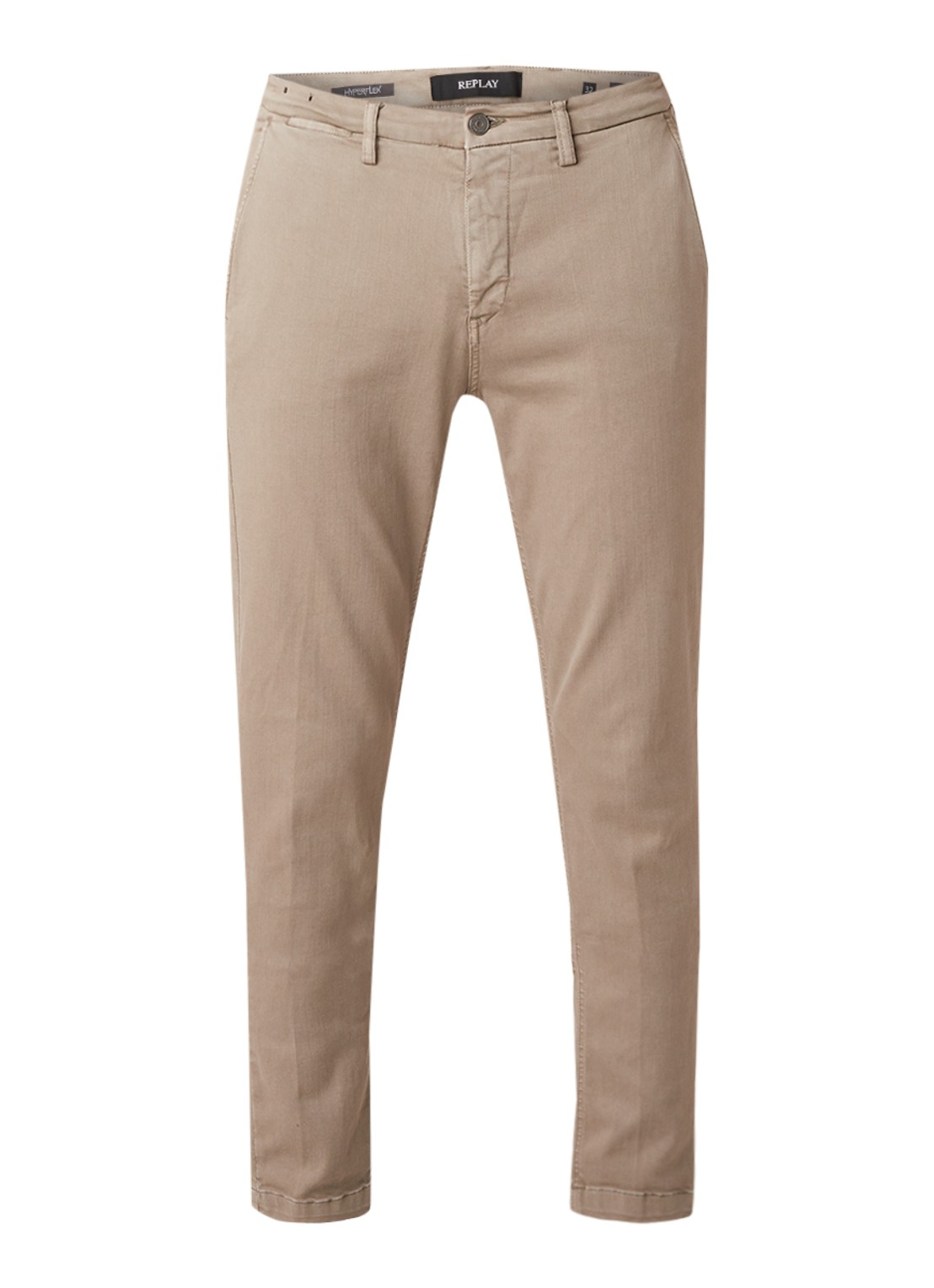Replay Zeumar Hyperflex slim fit chino met stretch  - voorkant 4 zand