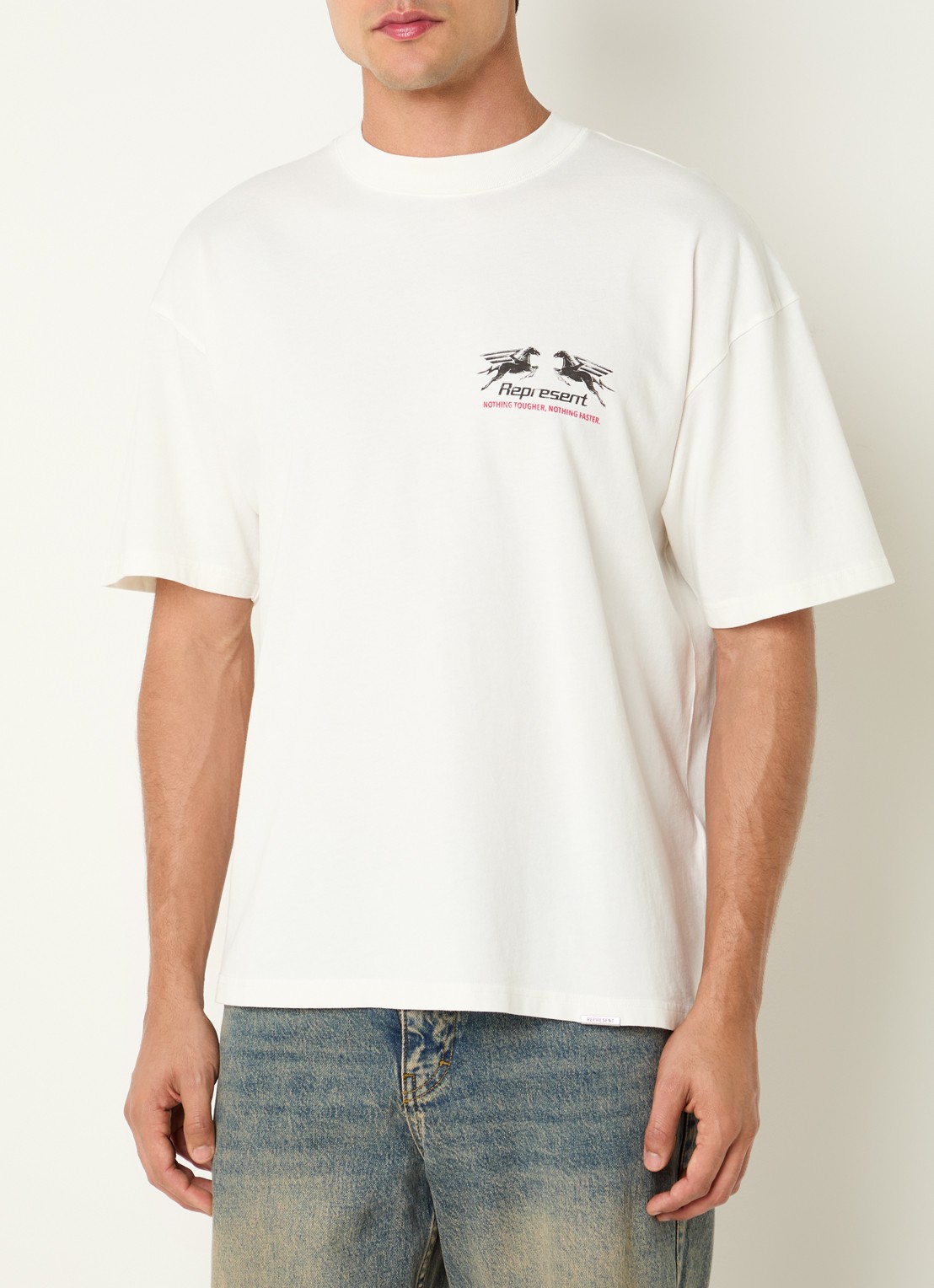 Represent 24 Hour service T-shirt met logo- en backprint - achterkant beige
