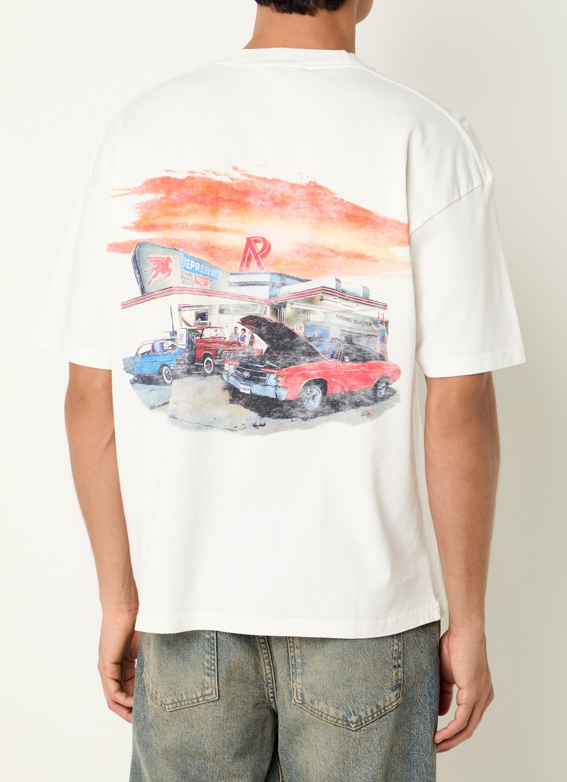 Represent 24 Hour service T-shirt met logo- en backprint - detail 4 beige