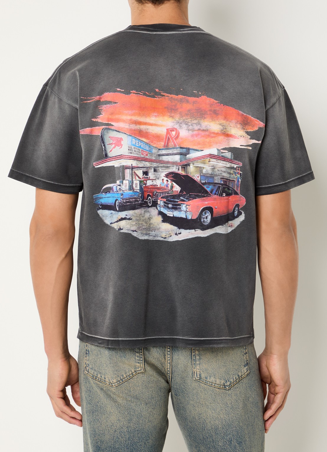 Represent 24 Hour service T-shirt met logo- en backprint - detail antraciet