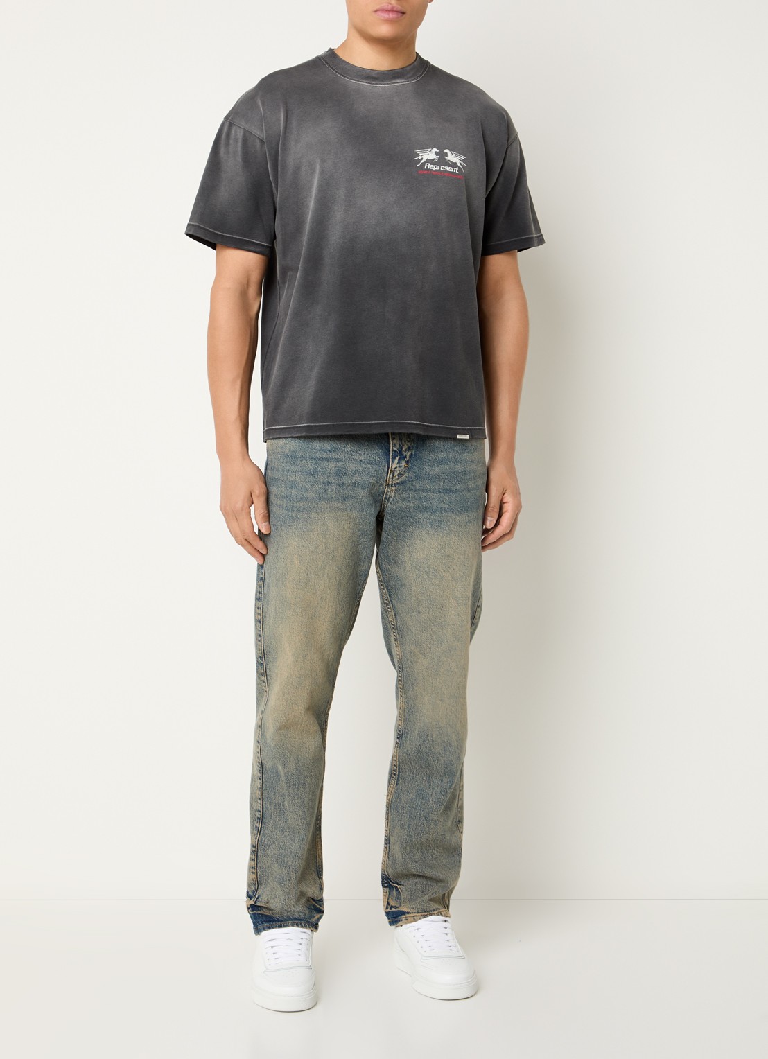 Represent 24 Hour service T-shirt met logo- en backprint - voorkant 3 antraciet