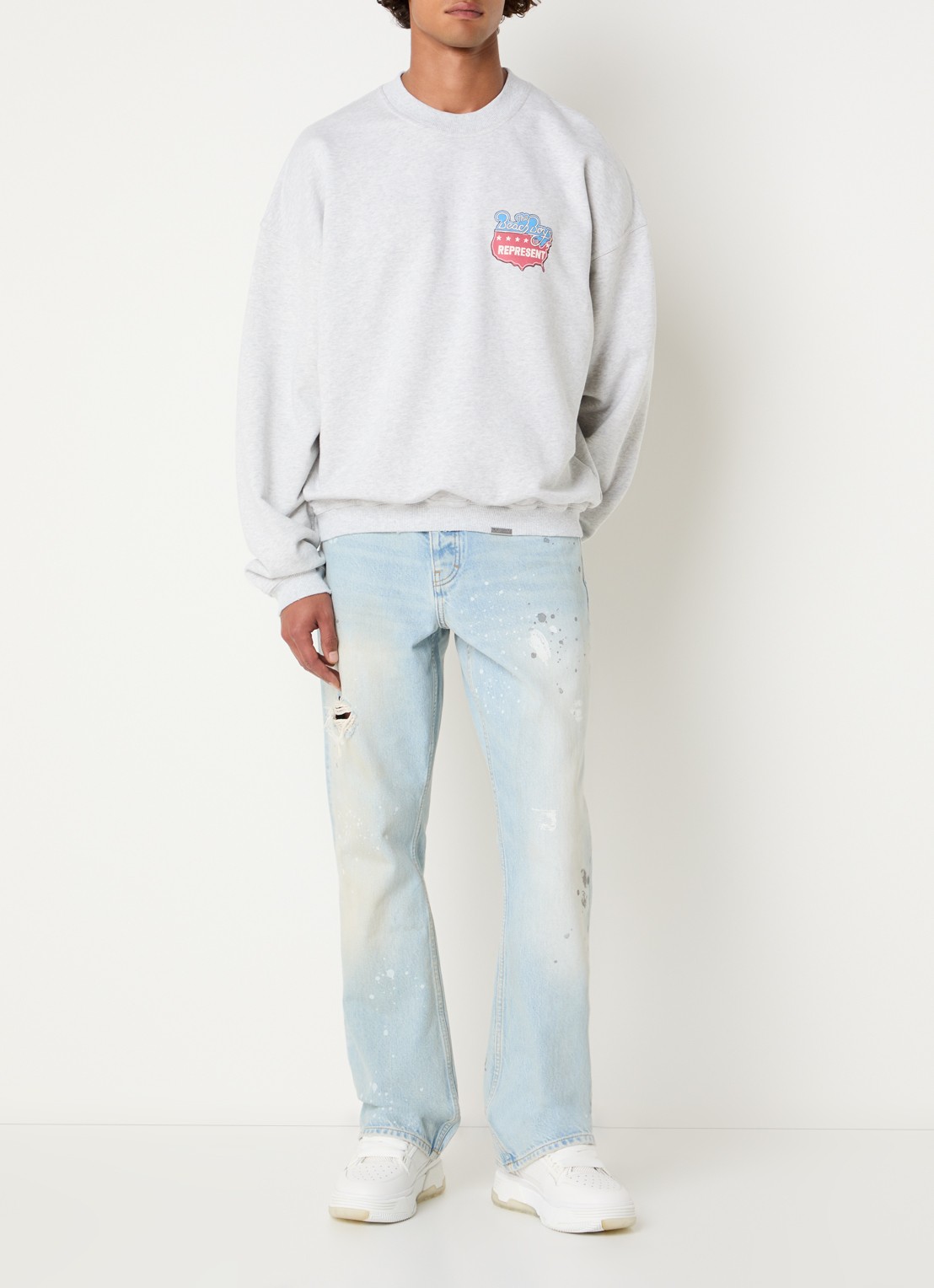 Represent Beach Boys sweater met logo- en backprint - voorkant 4 grijsmele
