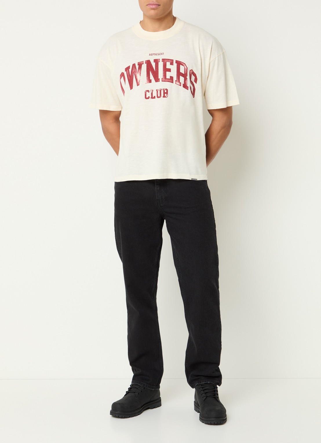 Represent College T-shirt met logoprint - voorkant 2 ivoor