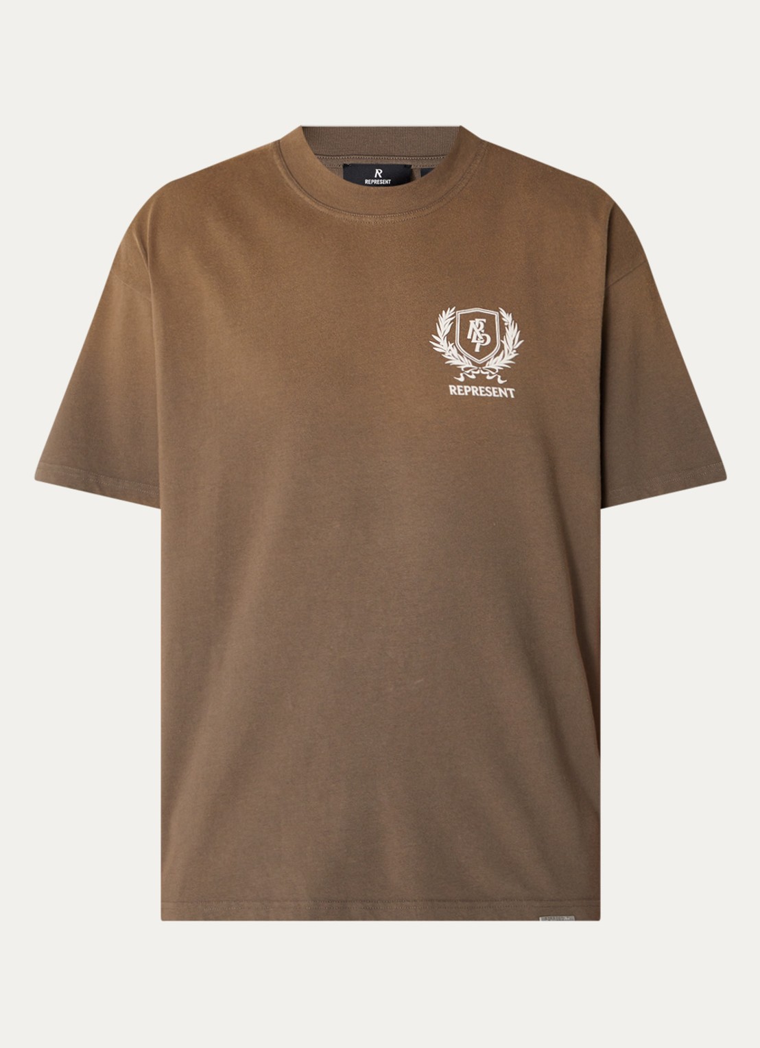 Represent Crest T-shirt met logo- en backprint - voorkant legergroen