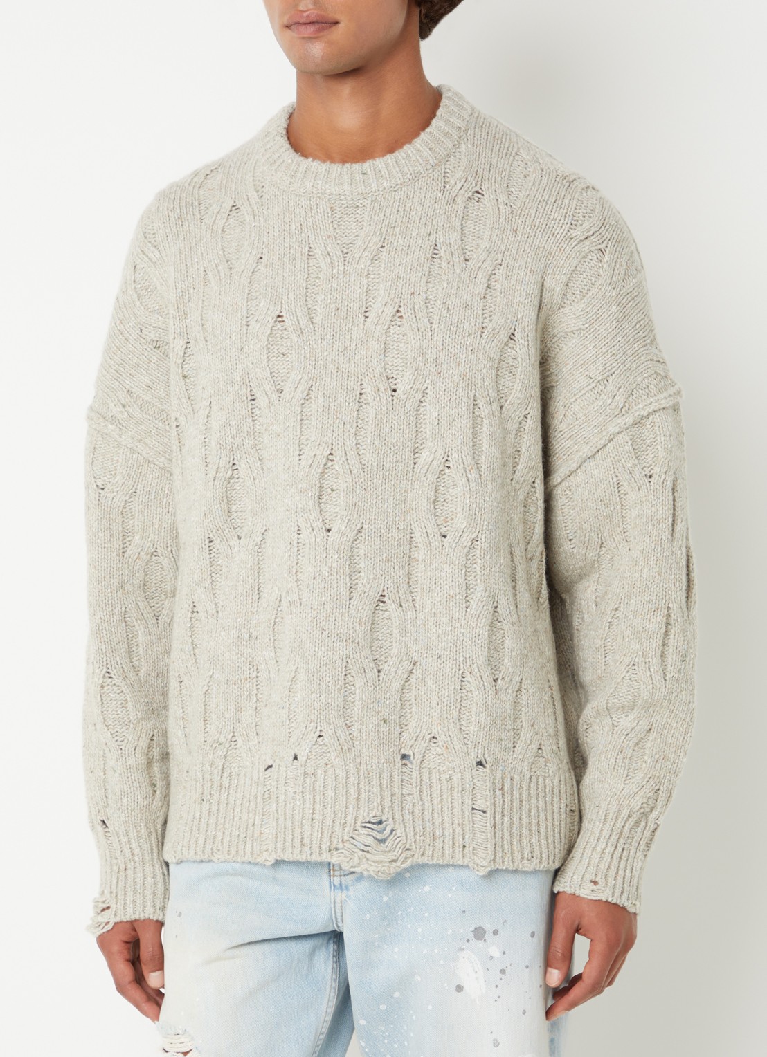 Represent Distress kabelgebreide trui met ronde hals - detail 4 beige