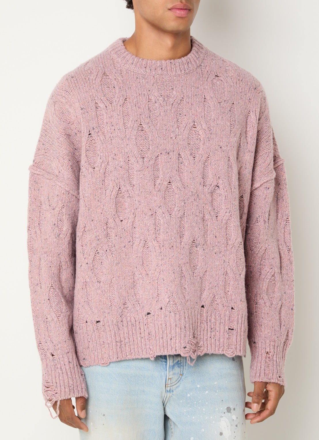 Represent Distress kabelgebreide trui met ronde hals - detail roze