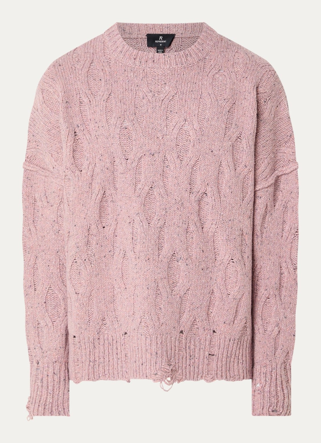 Represent Distress kabelgebreide trui met ronde hals - voorkant 3 roze