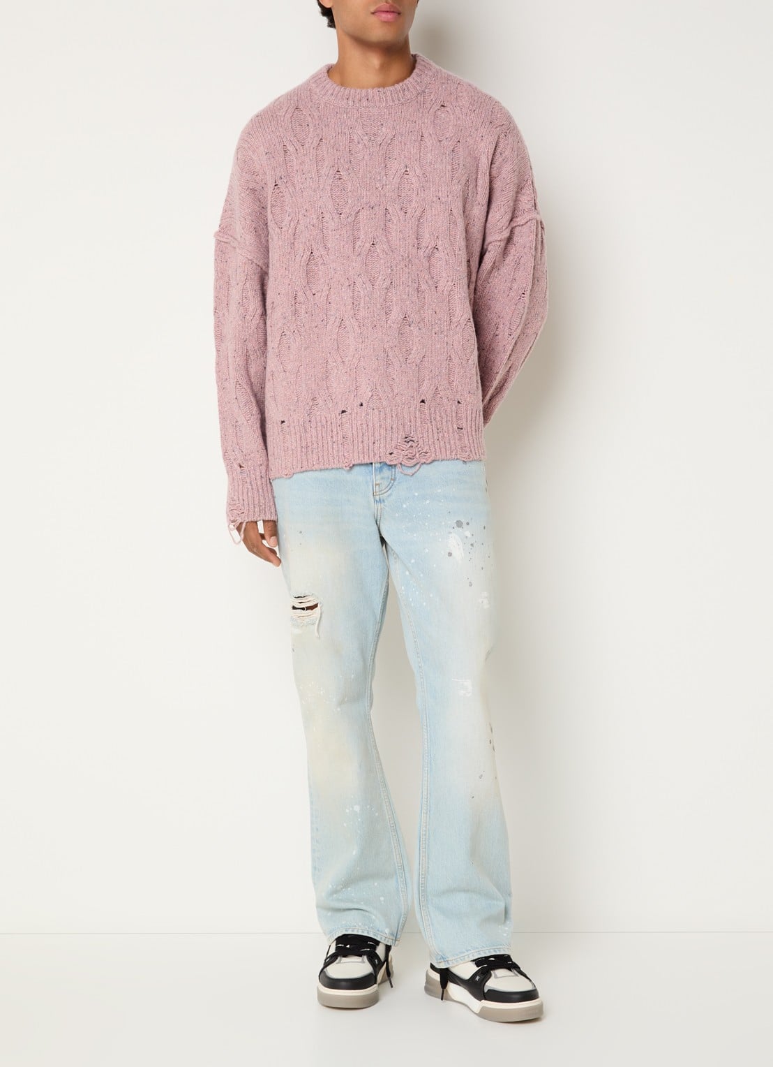 Represent Distress kabelgebreide trui met ronde hals - voorkant 4 roze