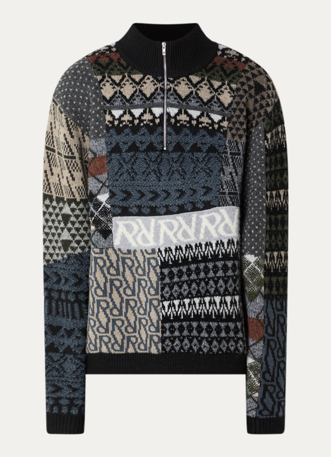 Represent Duality fijngebreide trui in wolblend met halve rits - voorkant 2 multicolor