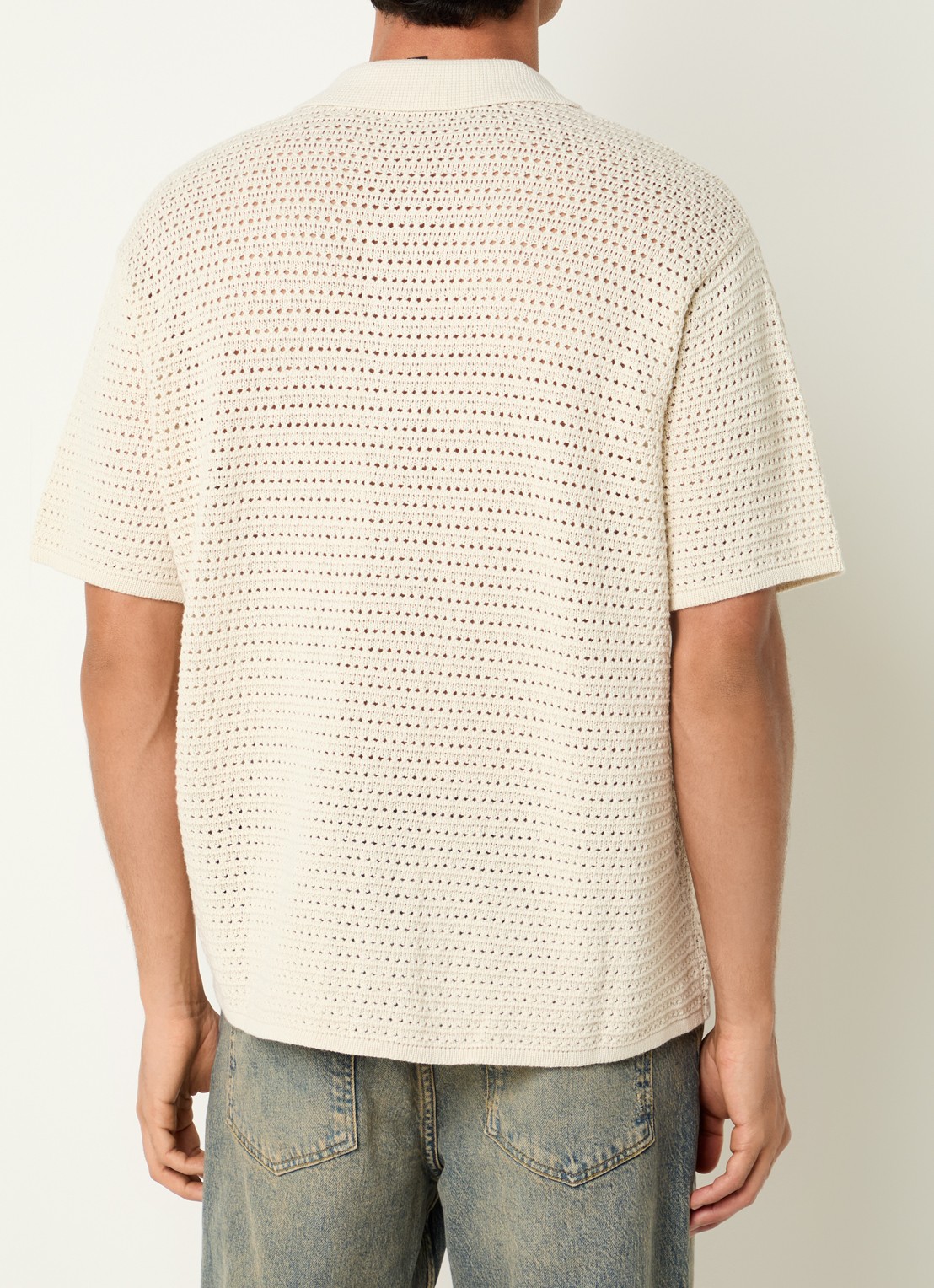 Represent Fijngebreide overshirt met logo - achterkant gebroken wit