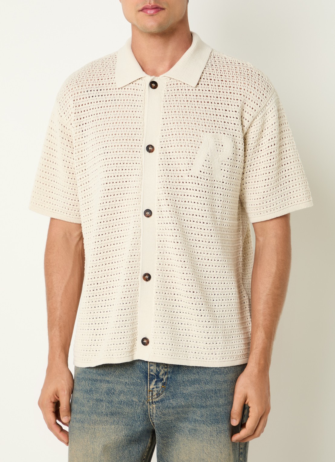 Represent Fijngebreide overshirt met logo - detail 2 gebroken wit