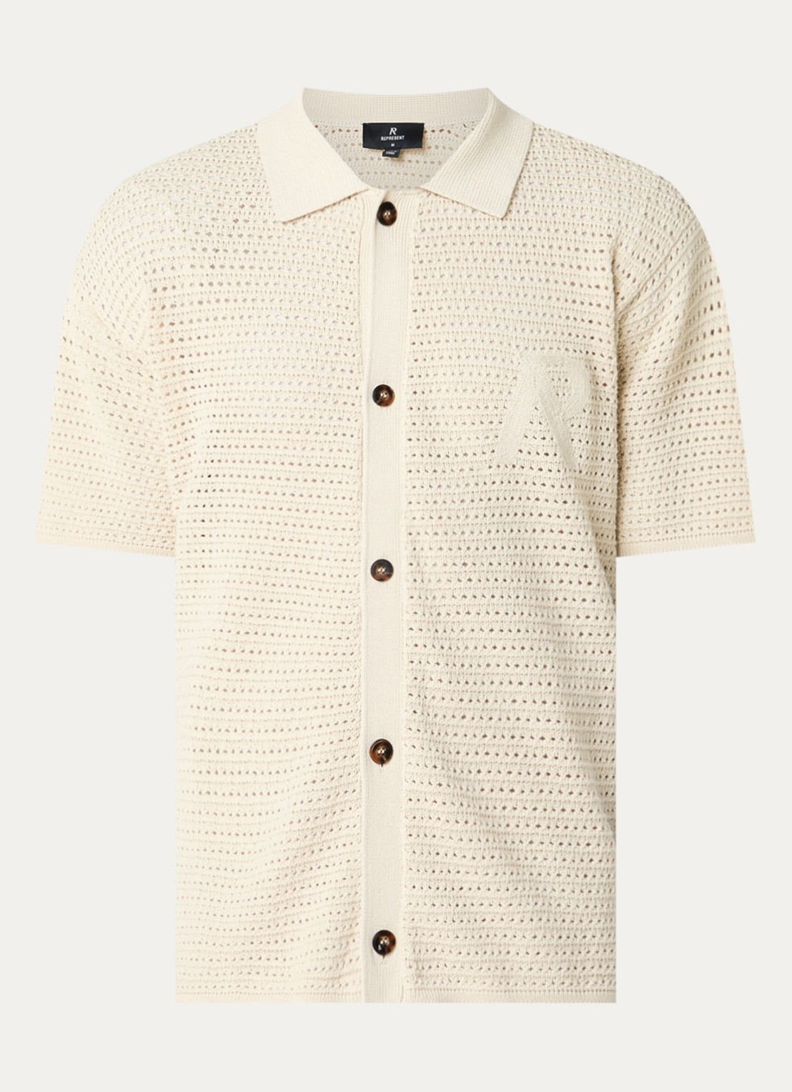 Represent Fijngebreide overshirt met logo - voorkant 3 gebroken wit
