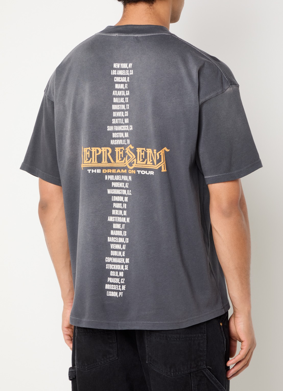Represent Golden Tour T-shirt met front- en backprint - achterkant antraciet
