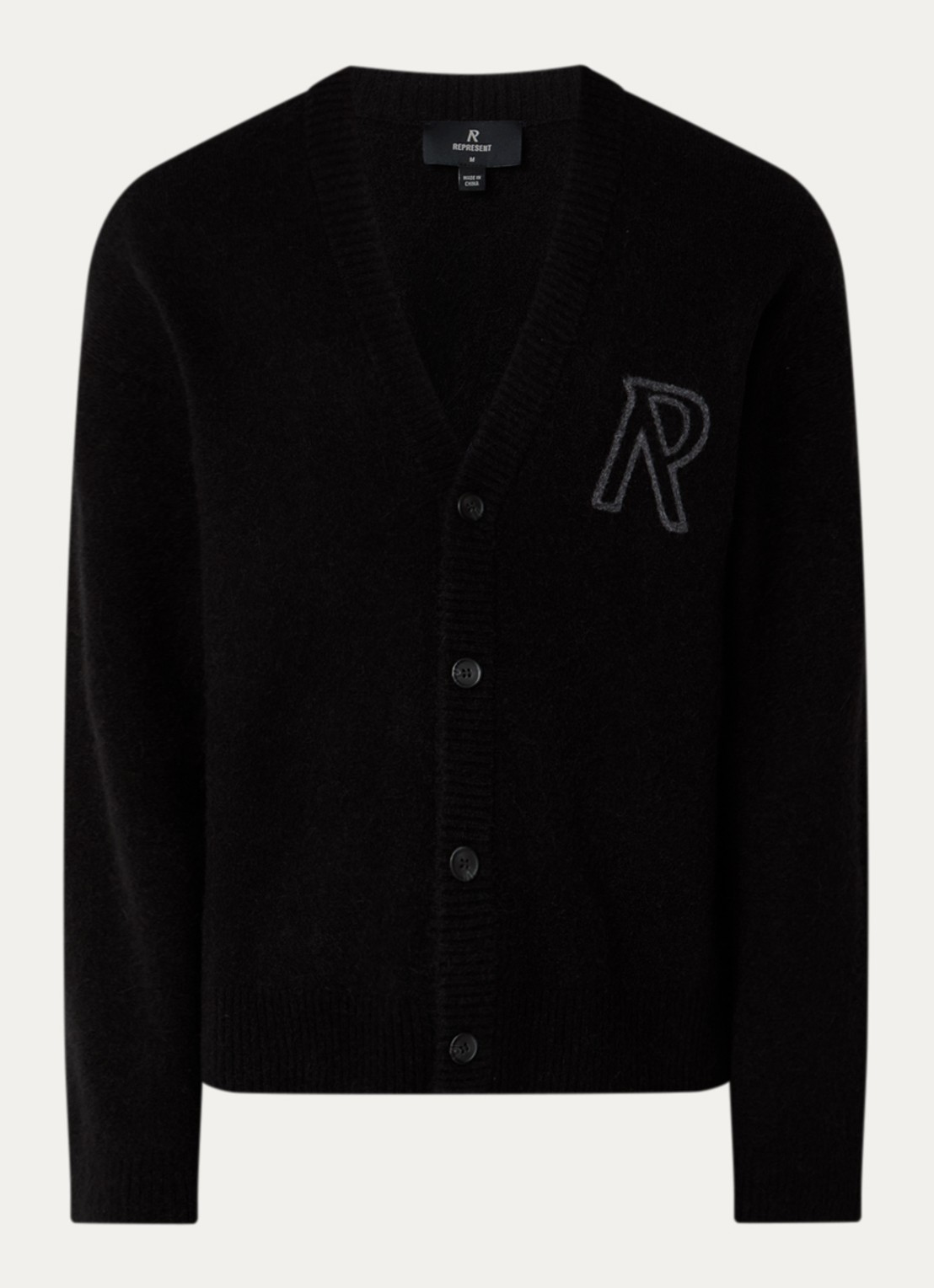 Represent Grofgebreid vest in wolblend met logo - voorkant 2 zwart