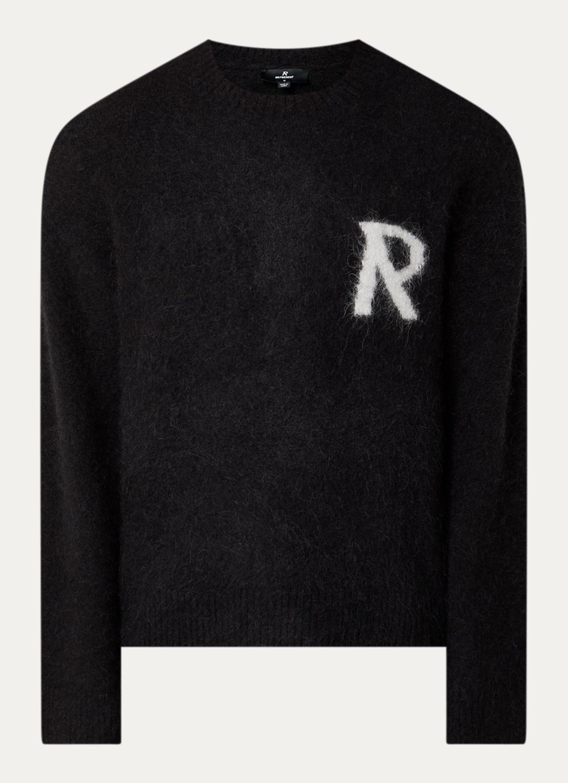 Represent Grofgebreide trui in alpaca wolblend met ingebreid logo - voorkant 2 zwart