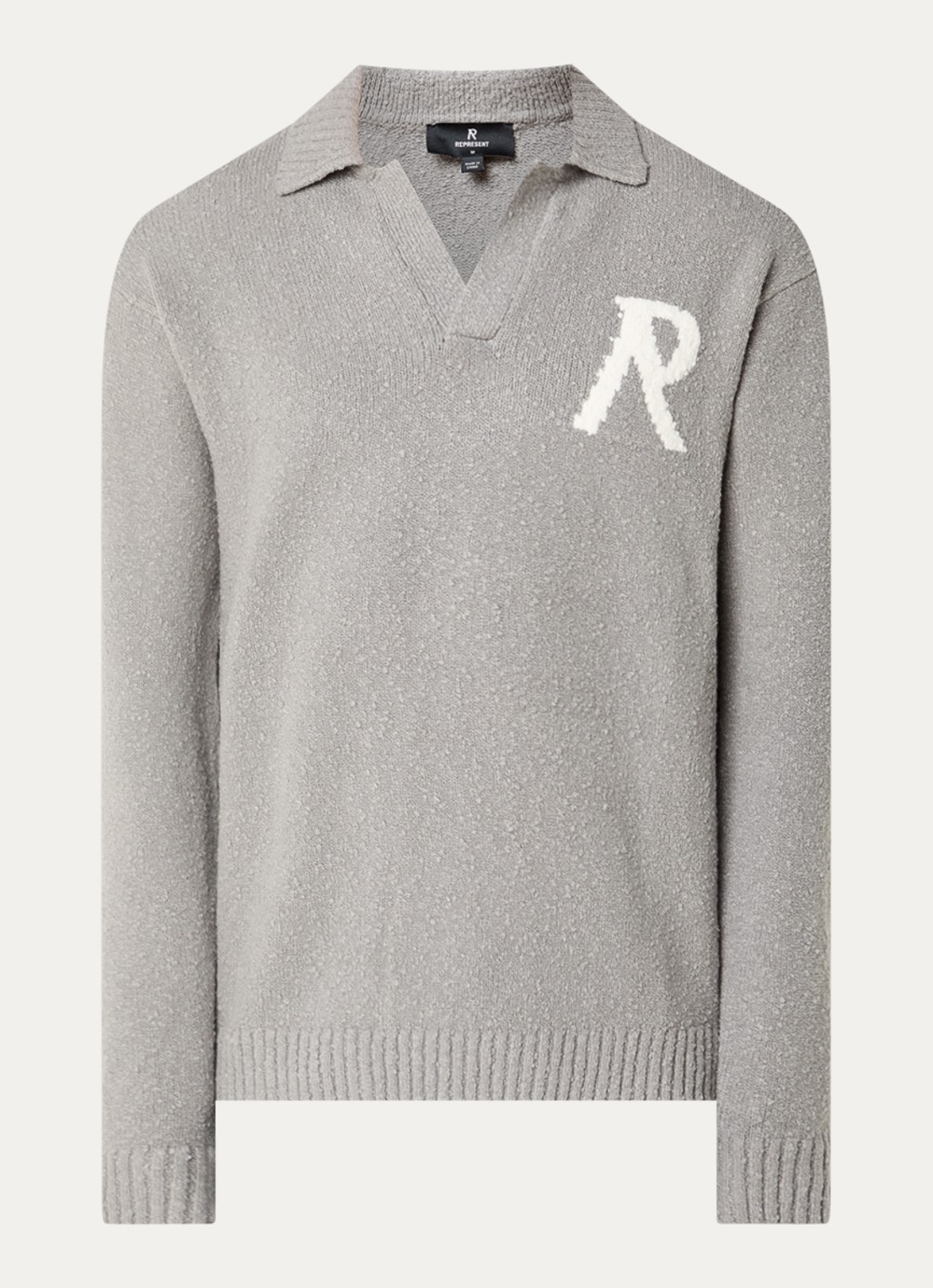 Represent Grofgebreide trui met logo en kraag - voorkant 3 grijs
