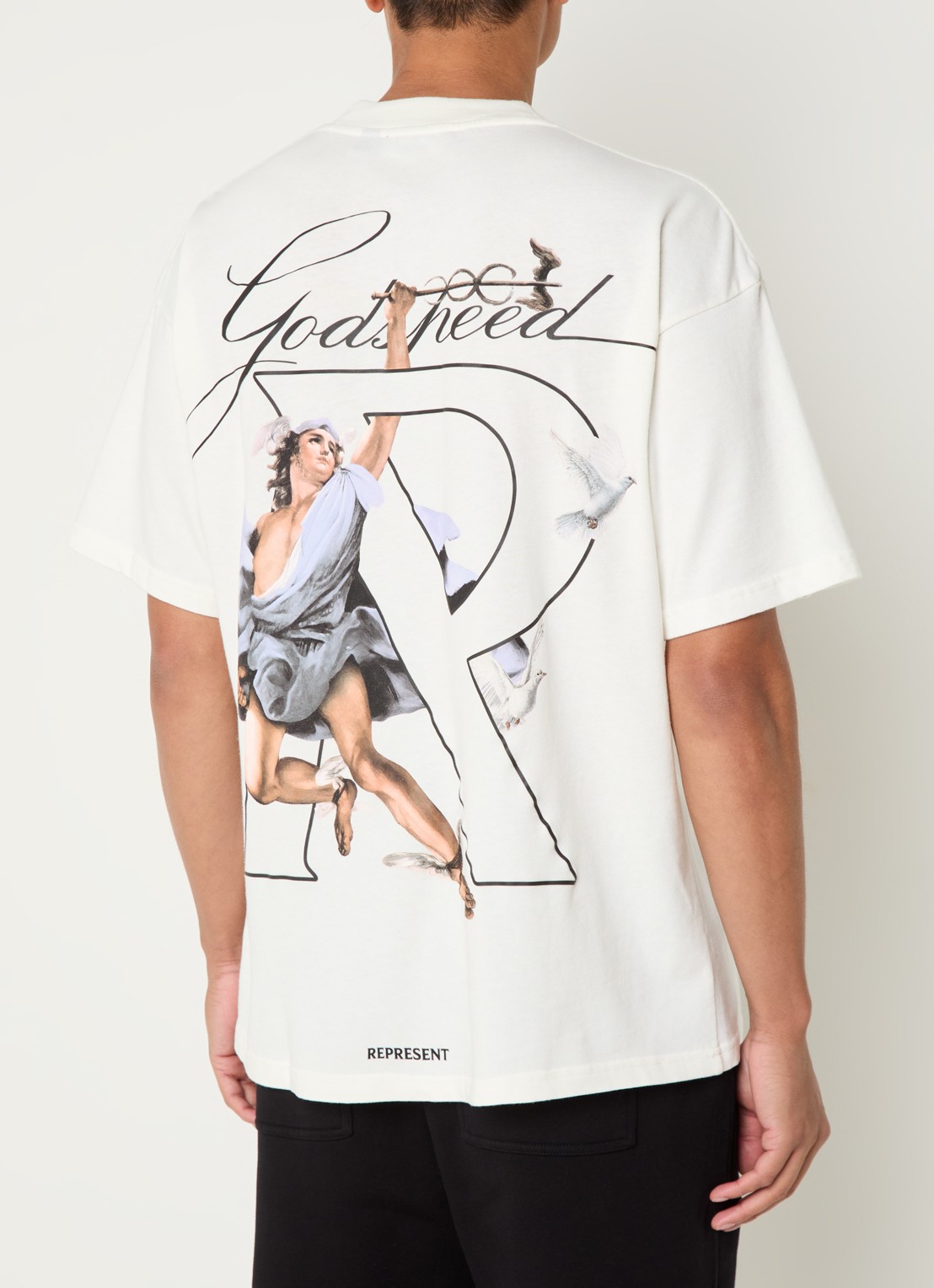 Represent Hermes T-shirt met logo- en backprint - achterkant gebroken wit