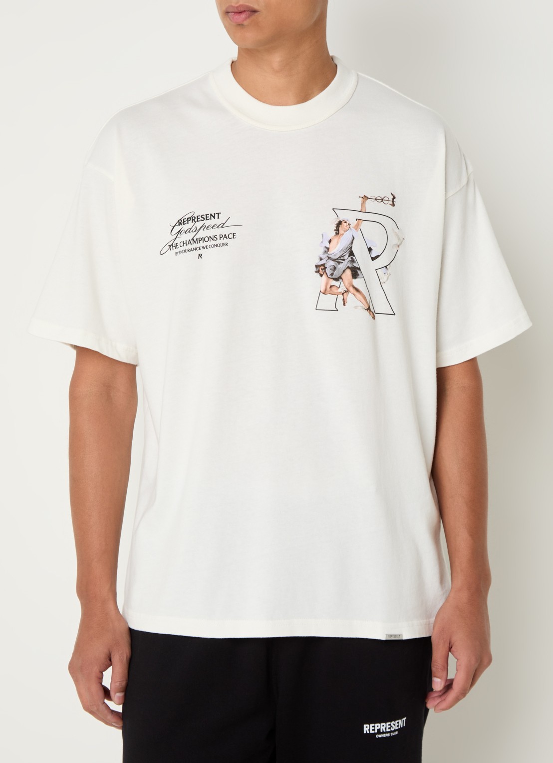 Represent Hermes T-shirt met logo- en backprint - detail 3 gebroken wit