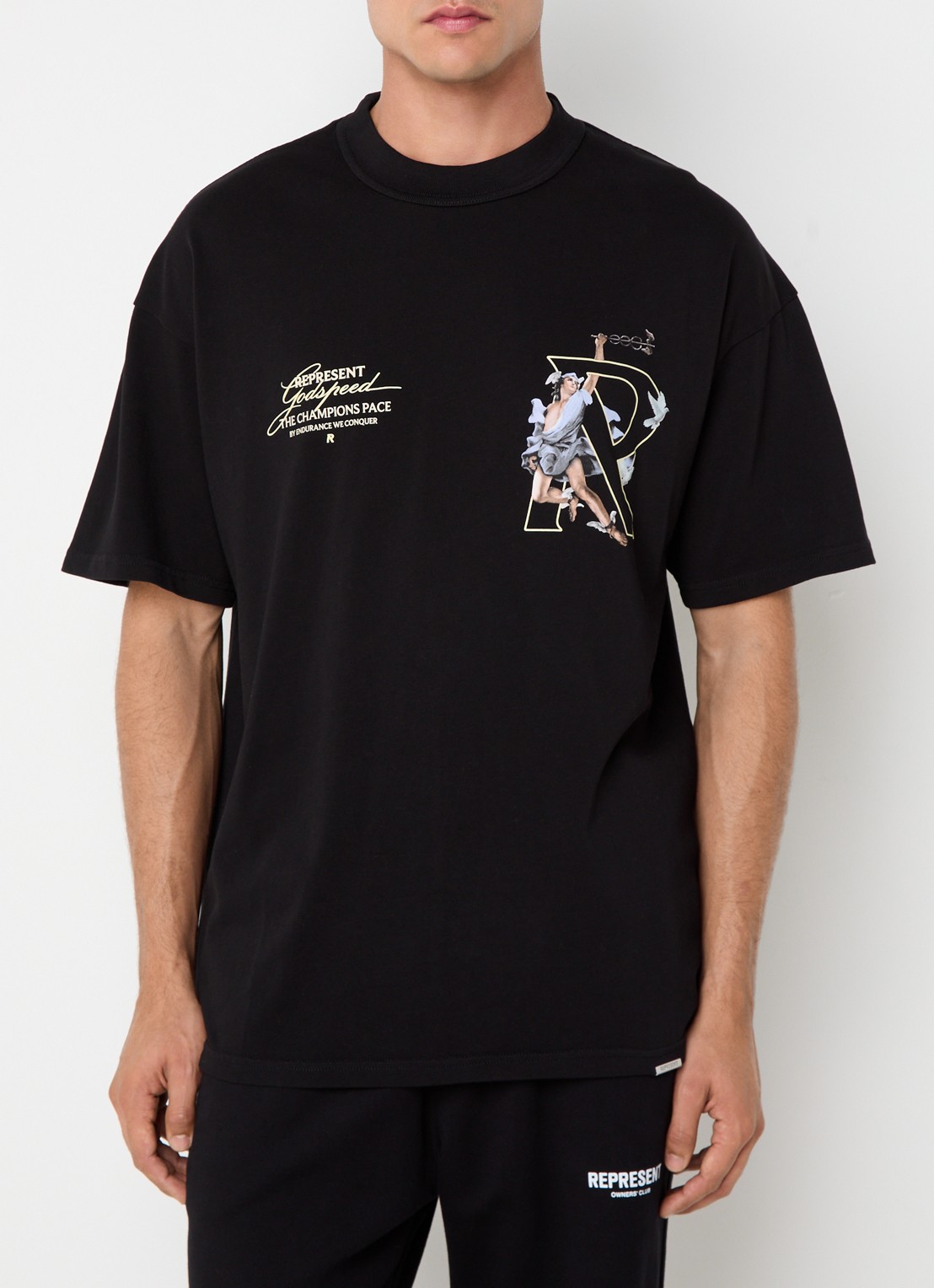 Represent Hermes T-shirt met logo- en backprint - achterkant zwart