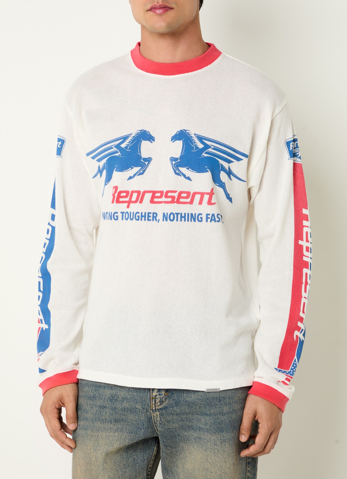 Represent Longsleeve T-shirt met logoprint - detail 2 gebroken wit
