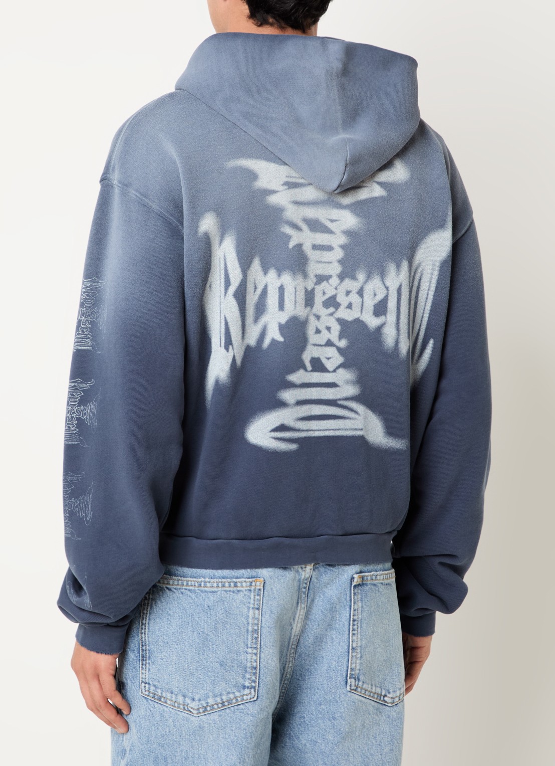 Represent MH Shrunken sweatvest met logo en verwassen afwerking - achterkant 3 staalblauw