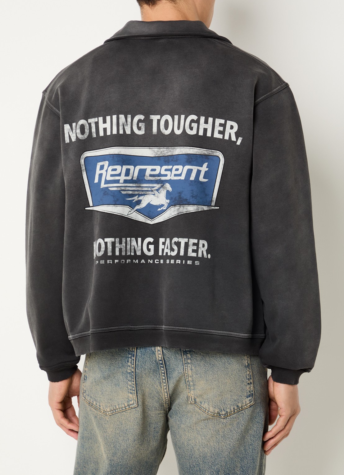 Represent Nothing Faster sweater met halve rits en logo- en backprint - detail 3 antraciet