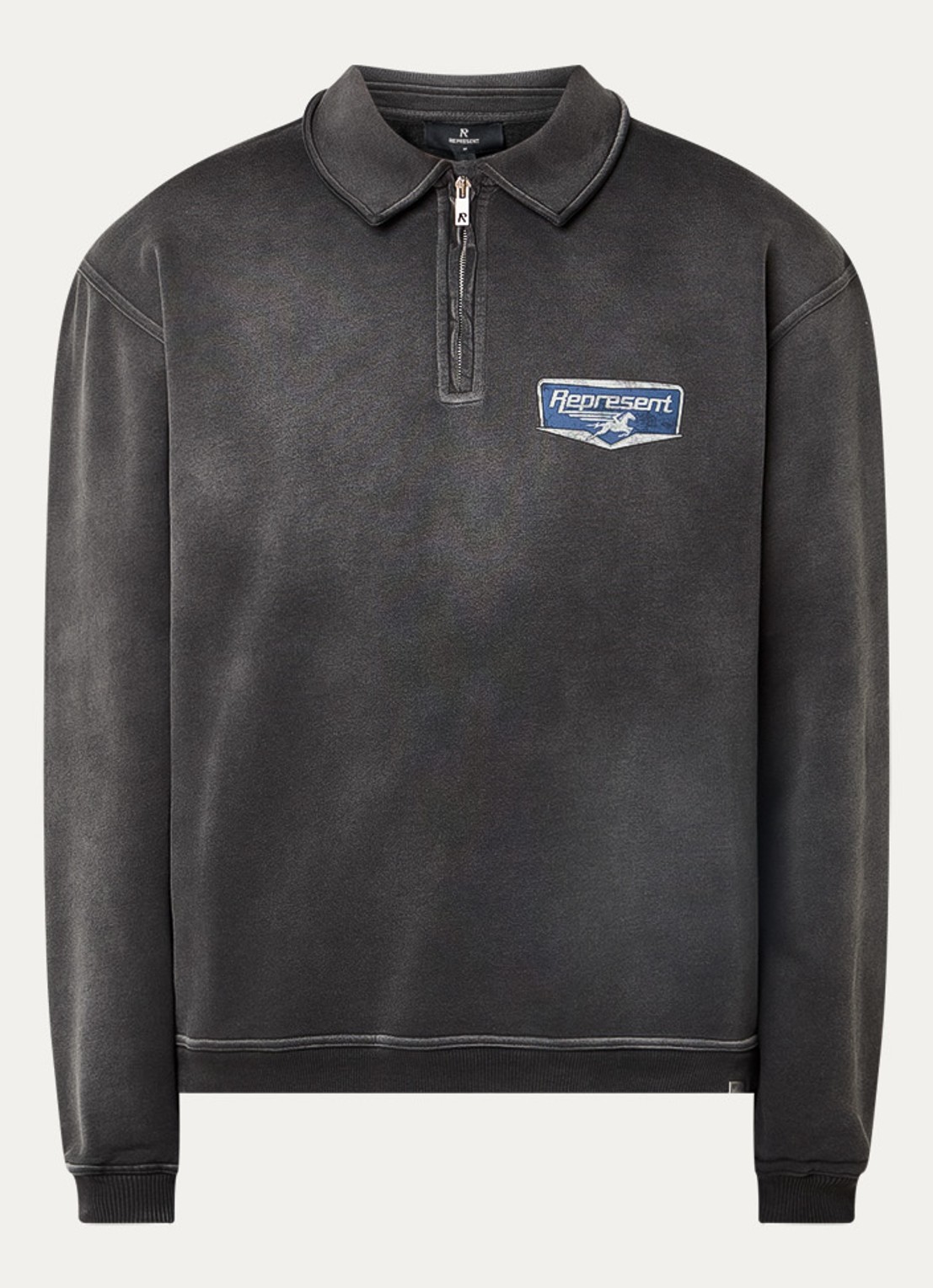Represent Nothing Faster sweater met halve rits en logo- en backprint - voorkant antraciet