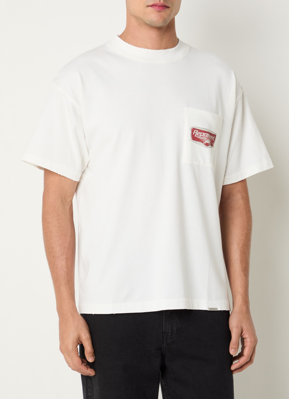 Represent Nothing faster T-shirt met print en borstzak - achterkant 4 gebroken wit