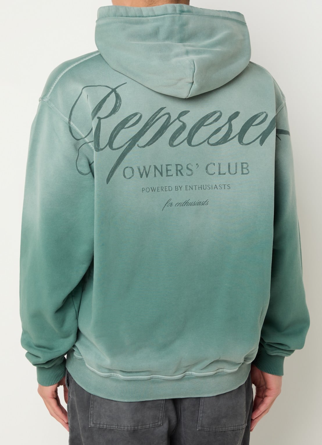 Represent Owners Club hoodie met logo- en backprint - achterkant groen