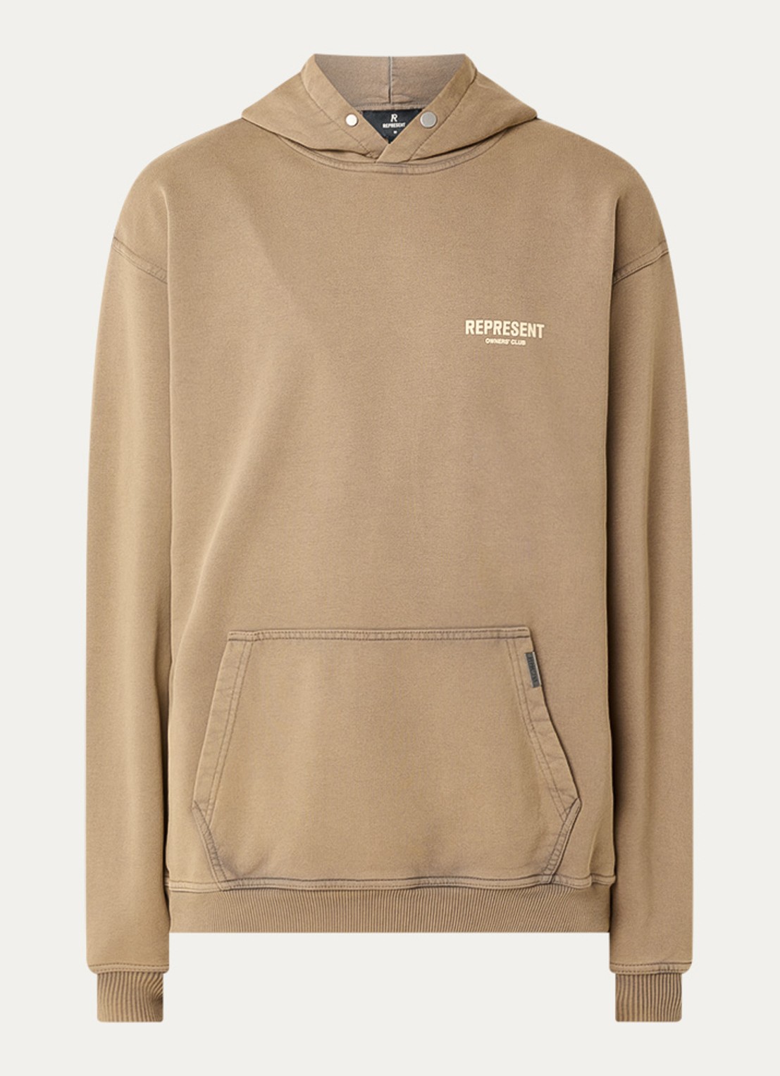 Represent Owners Club hoodie met logo- en backprint - voorkant camel