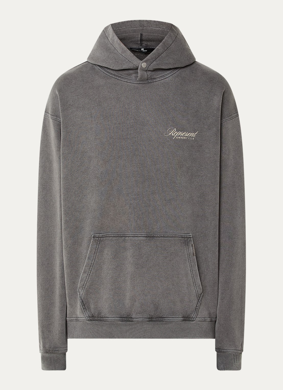 Represent Owners Club Script hoodie met logo- en backprint - voorkant 2 donkergrijs