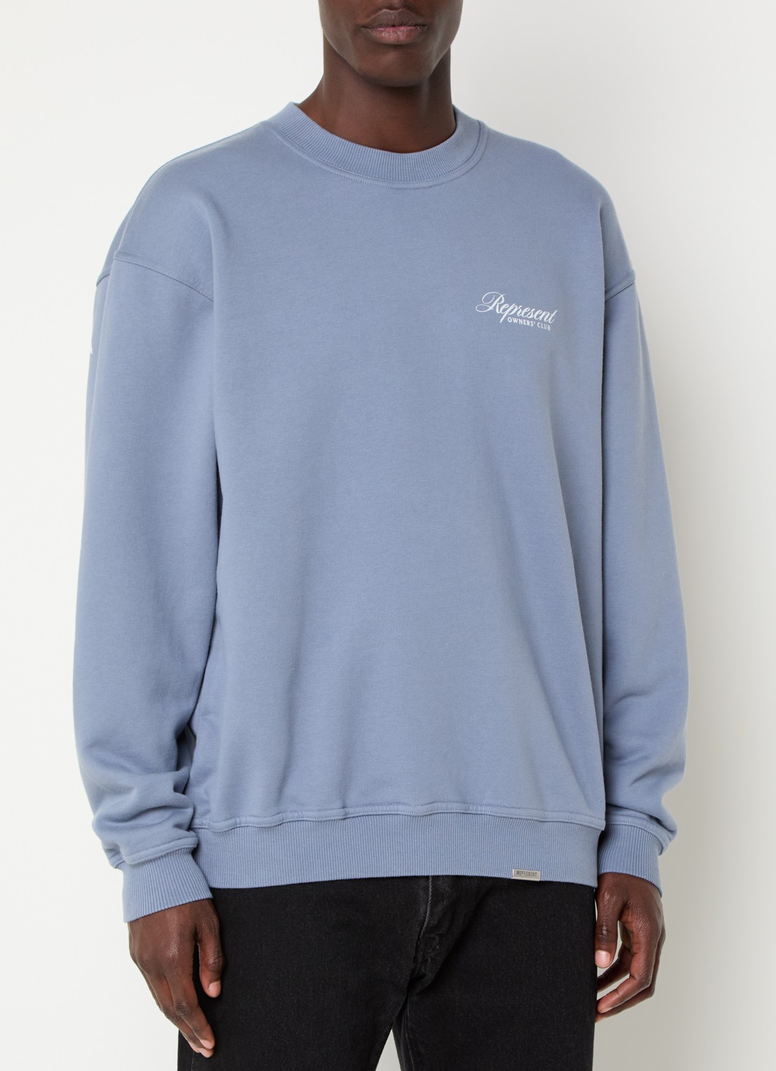 Represent Owners Club Script sweater met logo- en backprint - achterkant 3 staalblauw