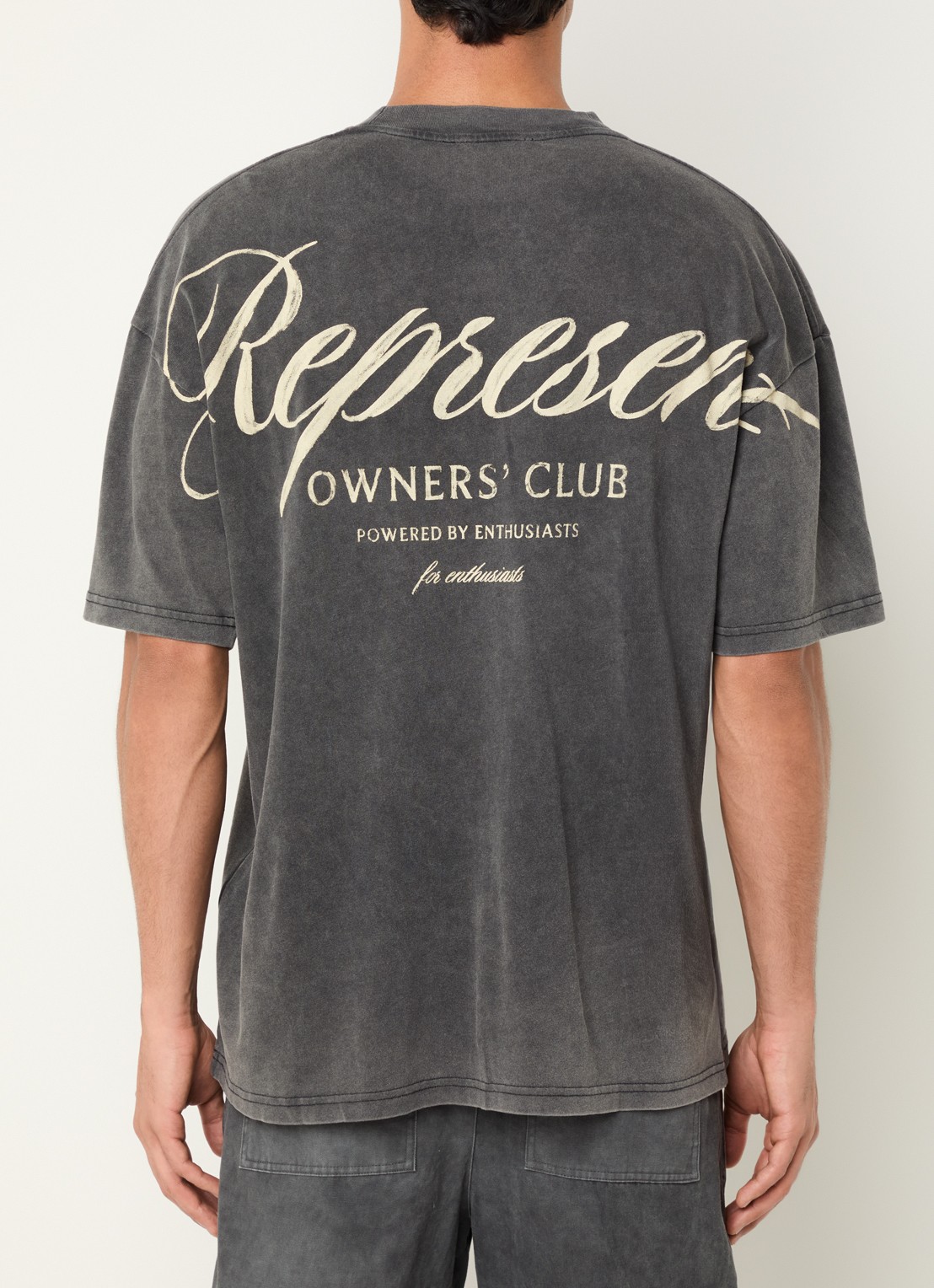 Represent Owners Club Script T-shirt met logo- en backprint - detail 4 donkergrijs
