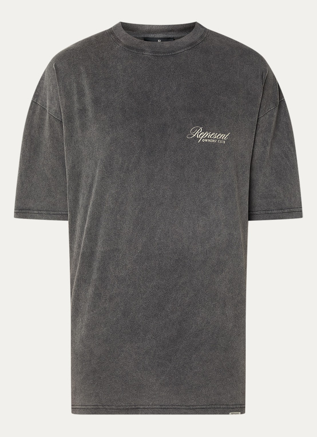 Represent Owners Club Script T-shirt met logo- en backprint - voorkant 2 donkergrijs