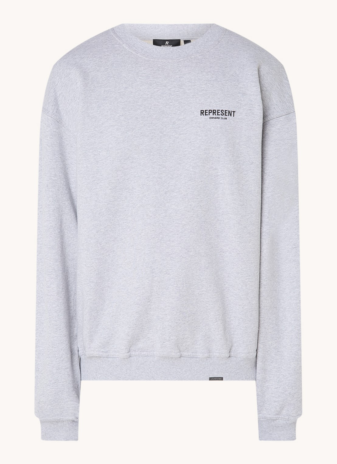 Represent Owners Club sweater met logo- en backprint - voorkant grijsmele