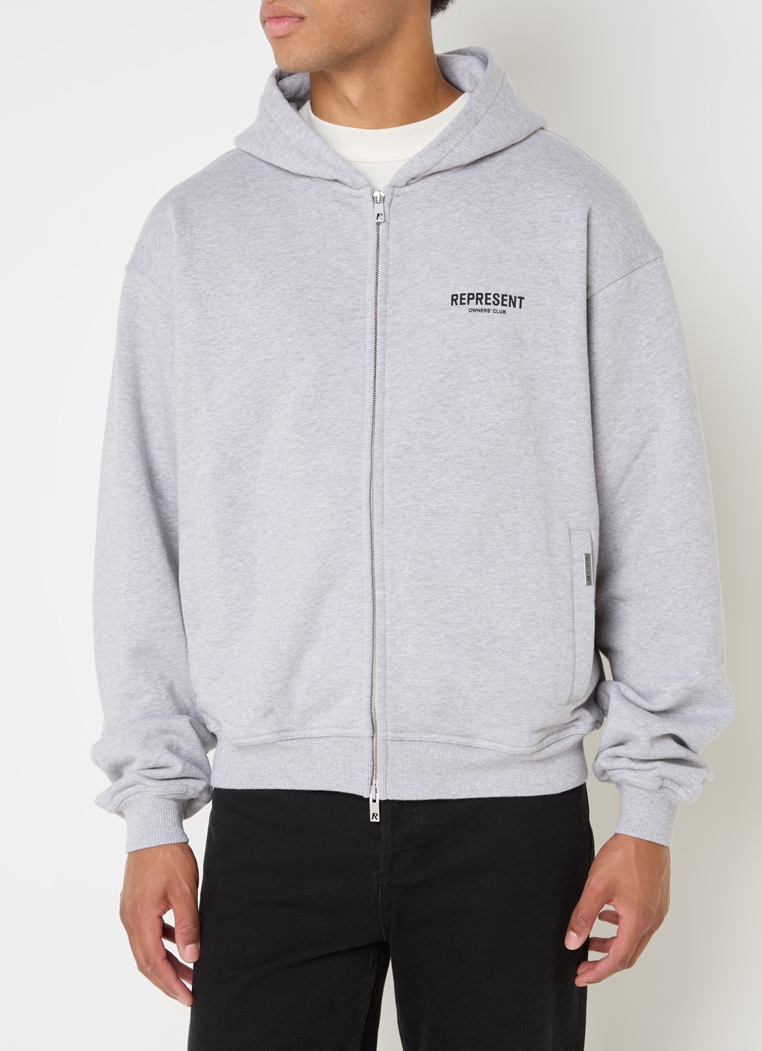 Represent Owners Club sweatvest met logo- en backprint - achterkant grijsmele
