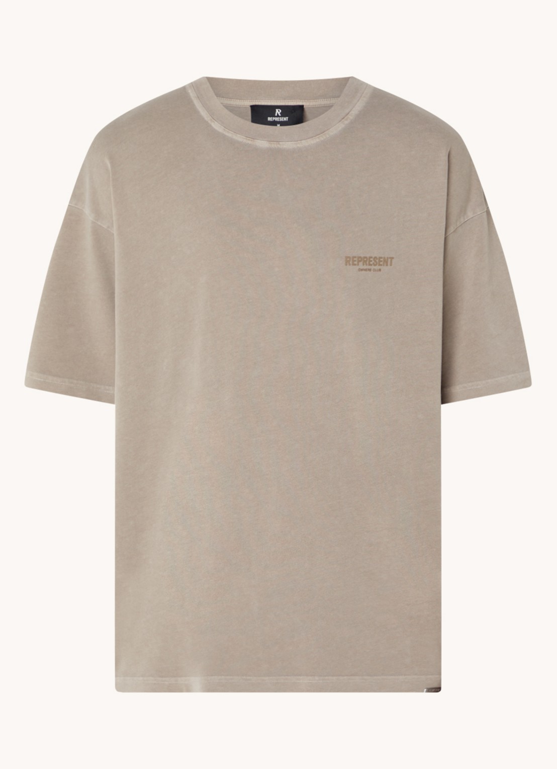 Represent Owners Club T-shirt met logo- en backprint - voorkant 2 zand