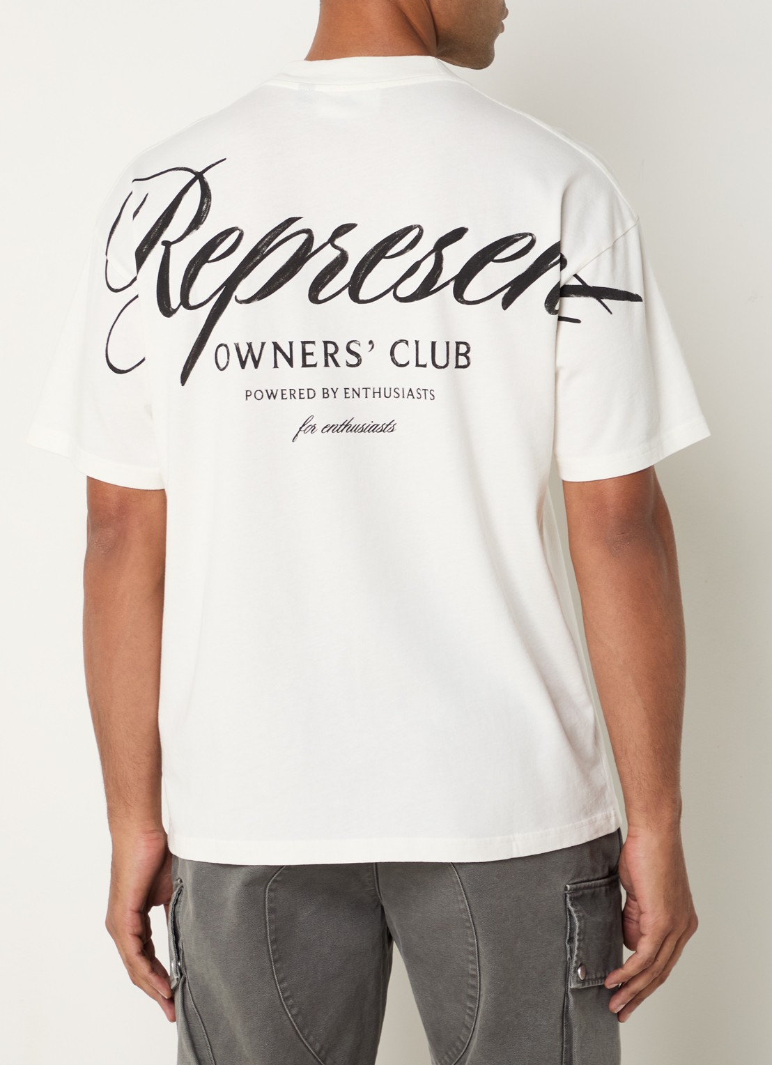 Represent Owners Club T-shirt met logo- en backprint - detail 2 gebroken wit