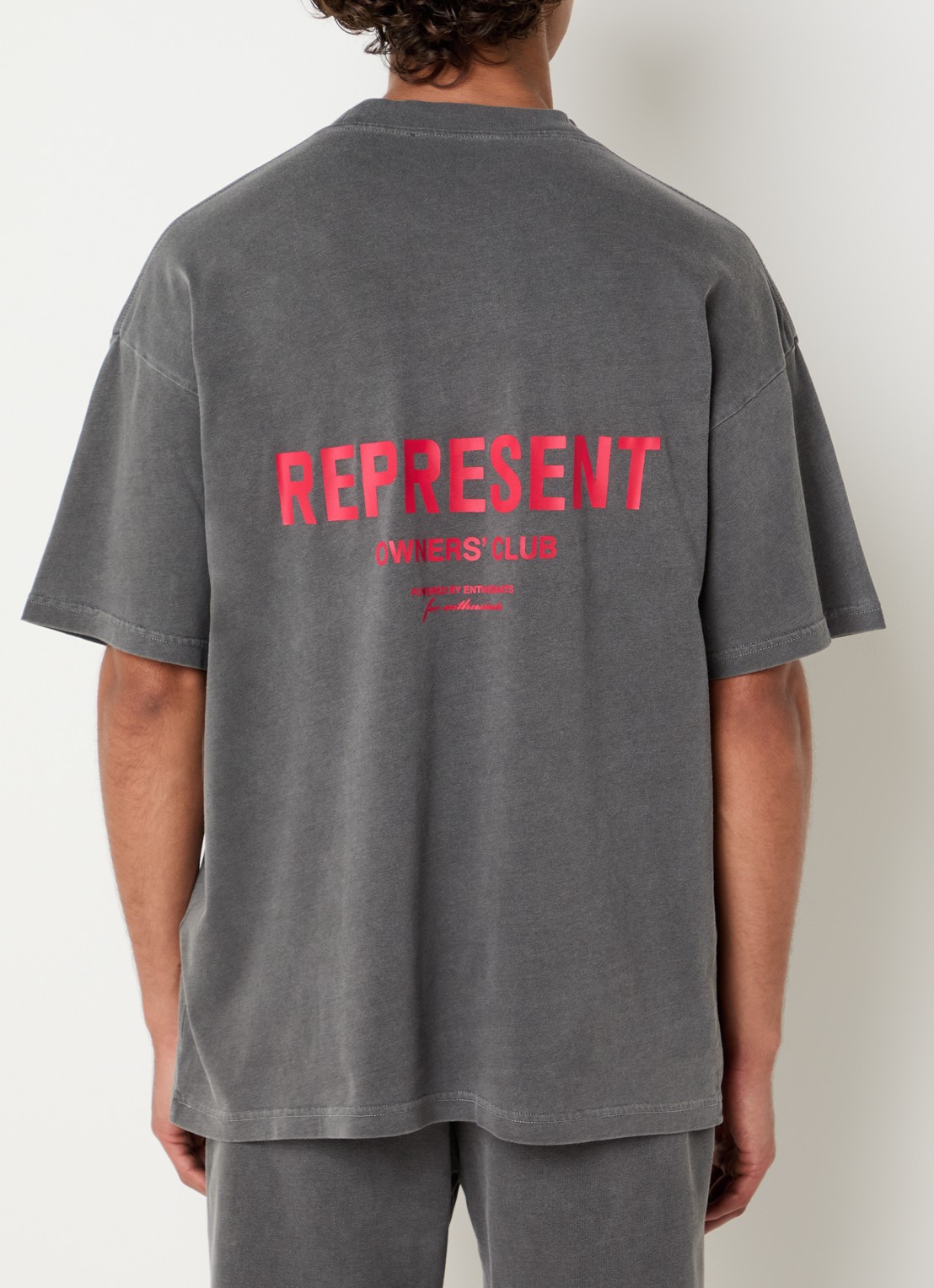 Represent Owners Club T-shirt met logo- en backprint - detail 4 antraciet