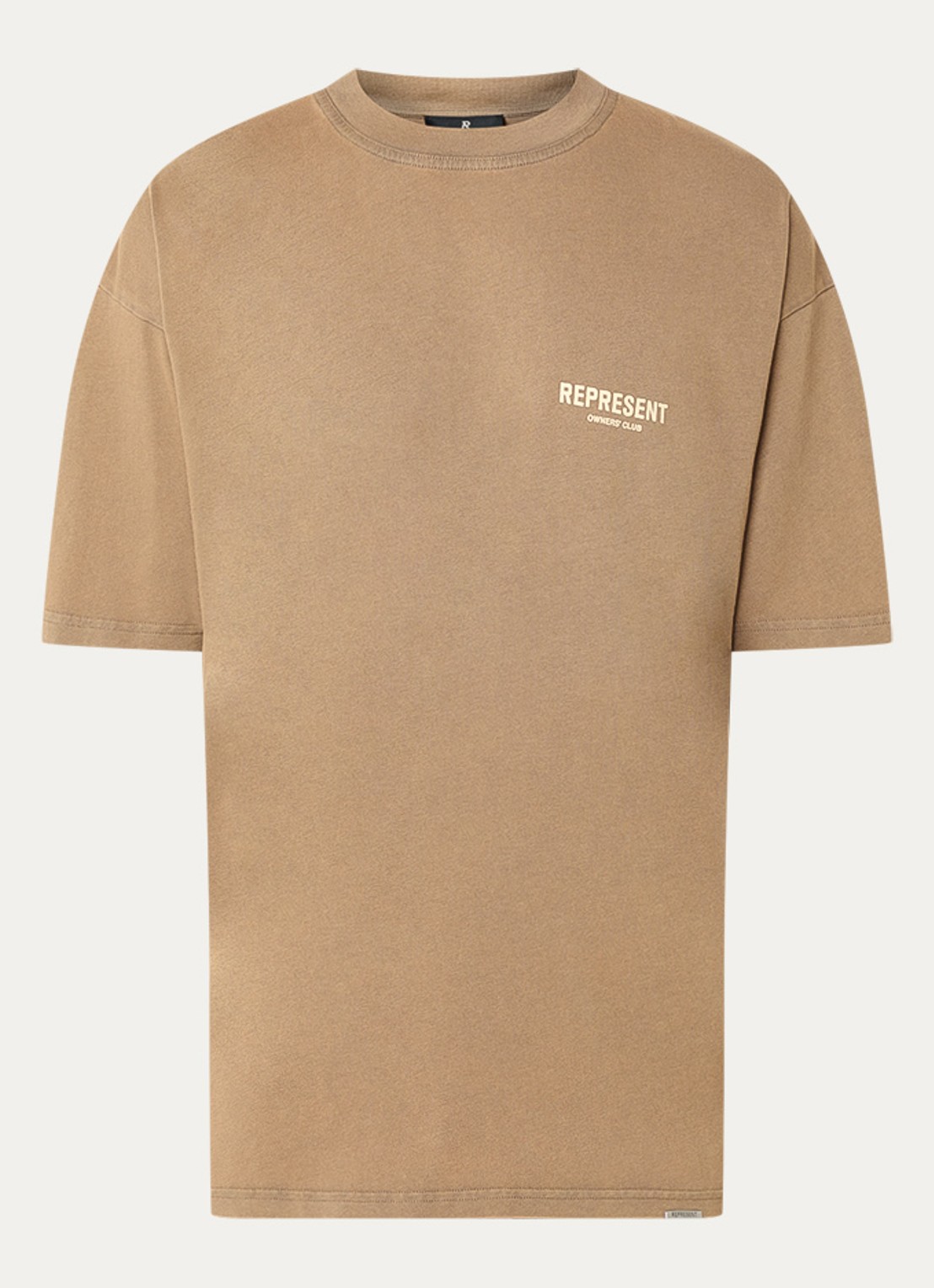 Represent Owners Club T-shirt met logo- en backprint - voorkant camel
