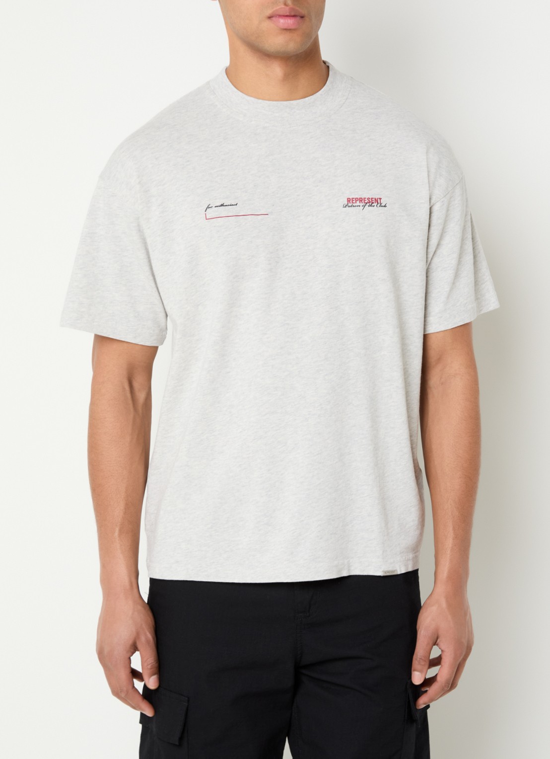 Represent Patron of the Club T-shirt met logo- en backprint - achterkant grijsmele