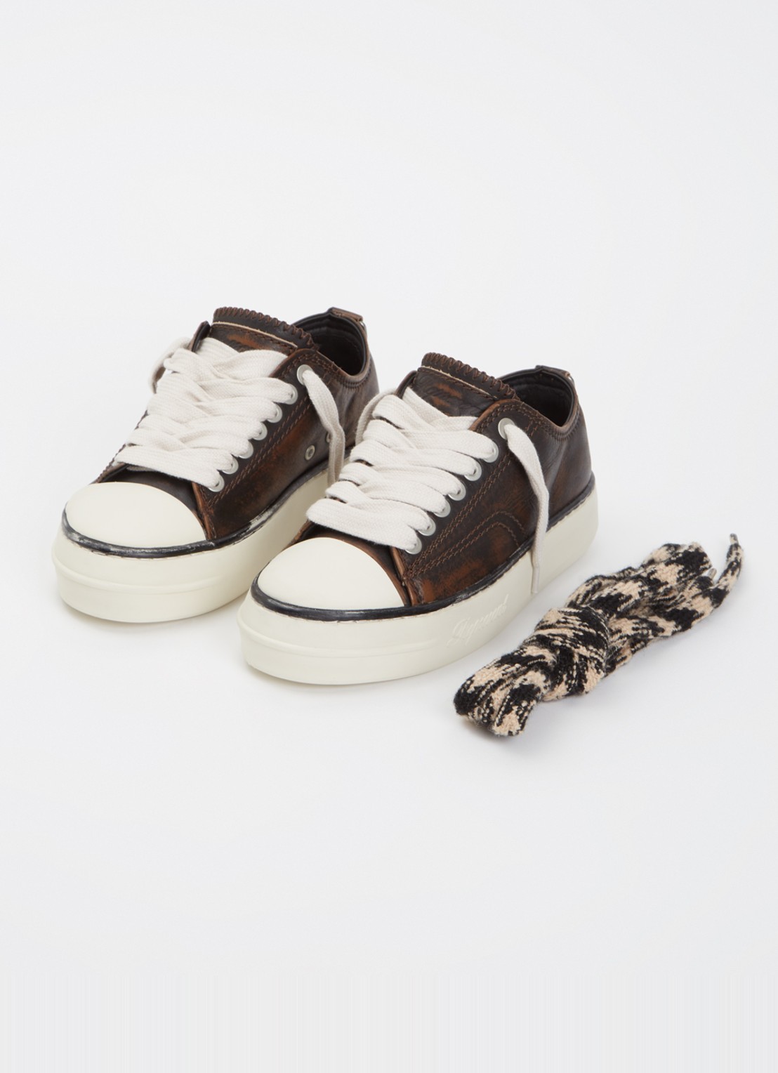 Represent Rep-Cap sneaker van leer met destroyed afwerking  - detail donkerbruin