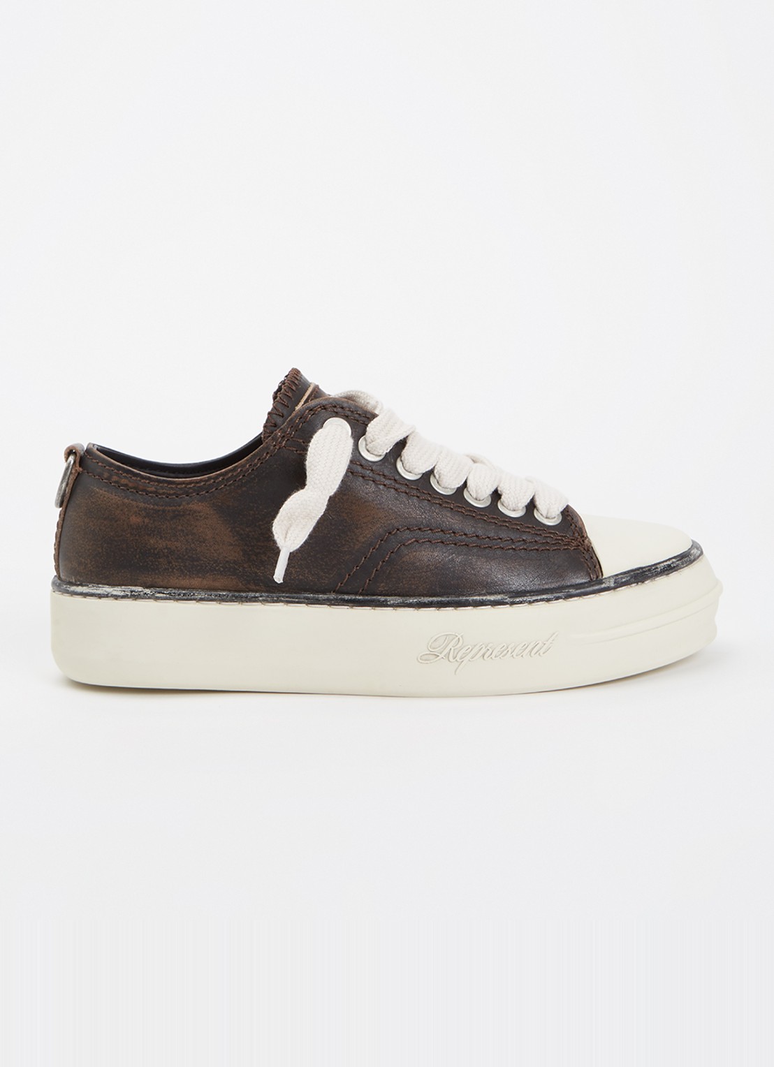 Represent Rep-Cap sneaker van leer met destroyed afwerking  - voorkant 5 donkerbruin