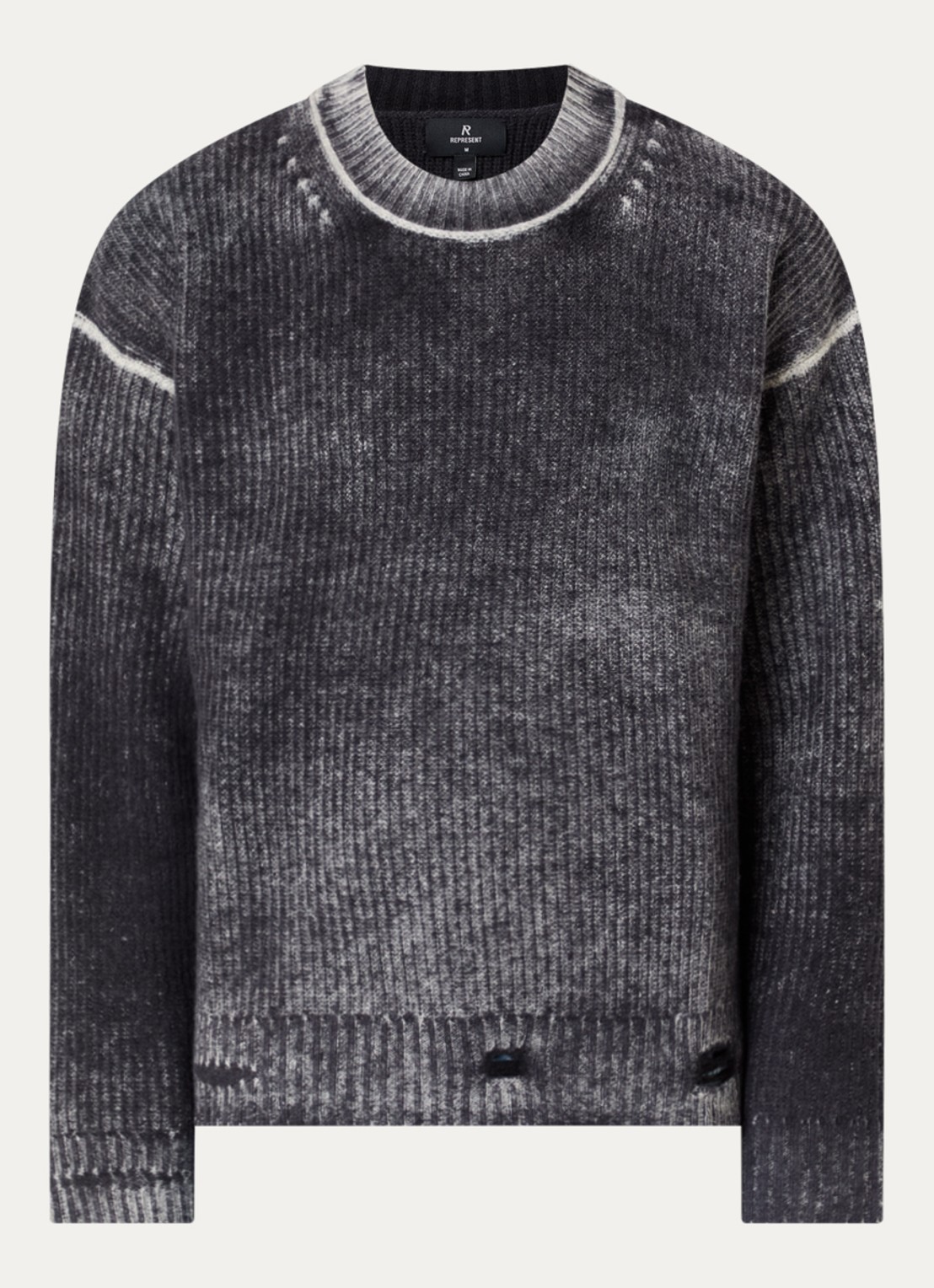 Represent Reversible Fade Out ribgebreide trui van wol met destroyed afwerking - voorkant 2 zwart
