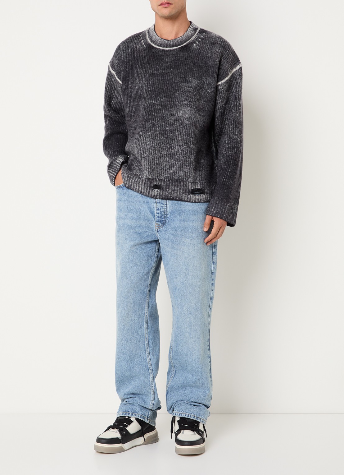 Represent Reversible Fade Out ribgebreide trui van wol met destroyed afwerking - voorkant 3 zwart