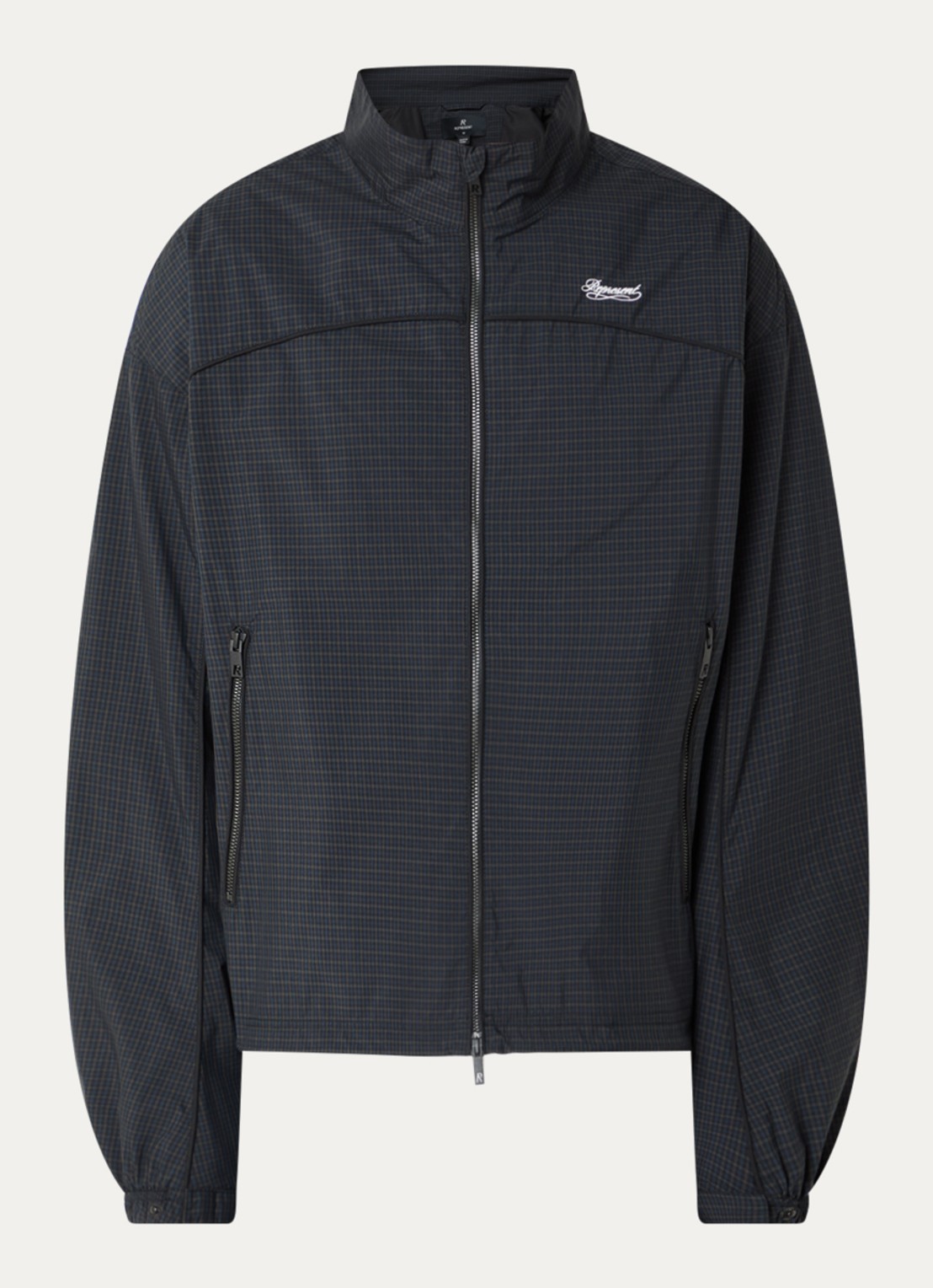 Represent Riot jack met ruitdessin en steekzakken - voorkant 3 donkerblauw