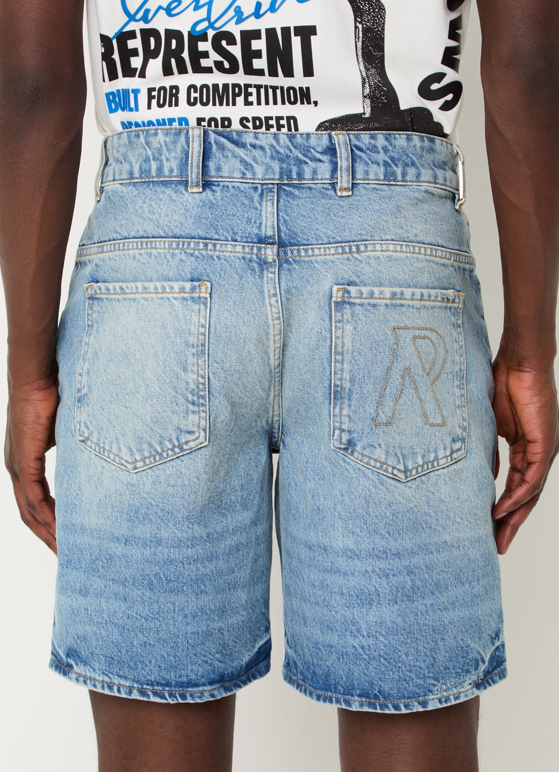 Represent Straight fit korte broek van denim met lichte wassing - achterkant 4 indigo