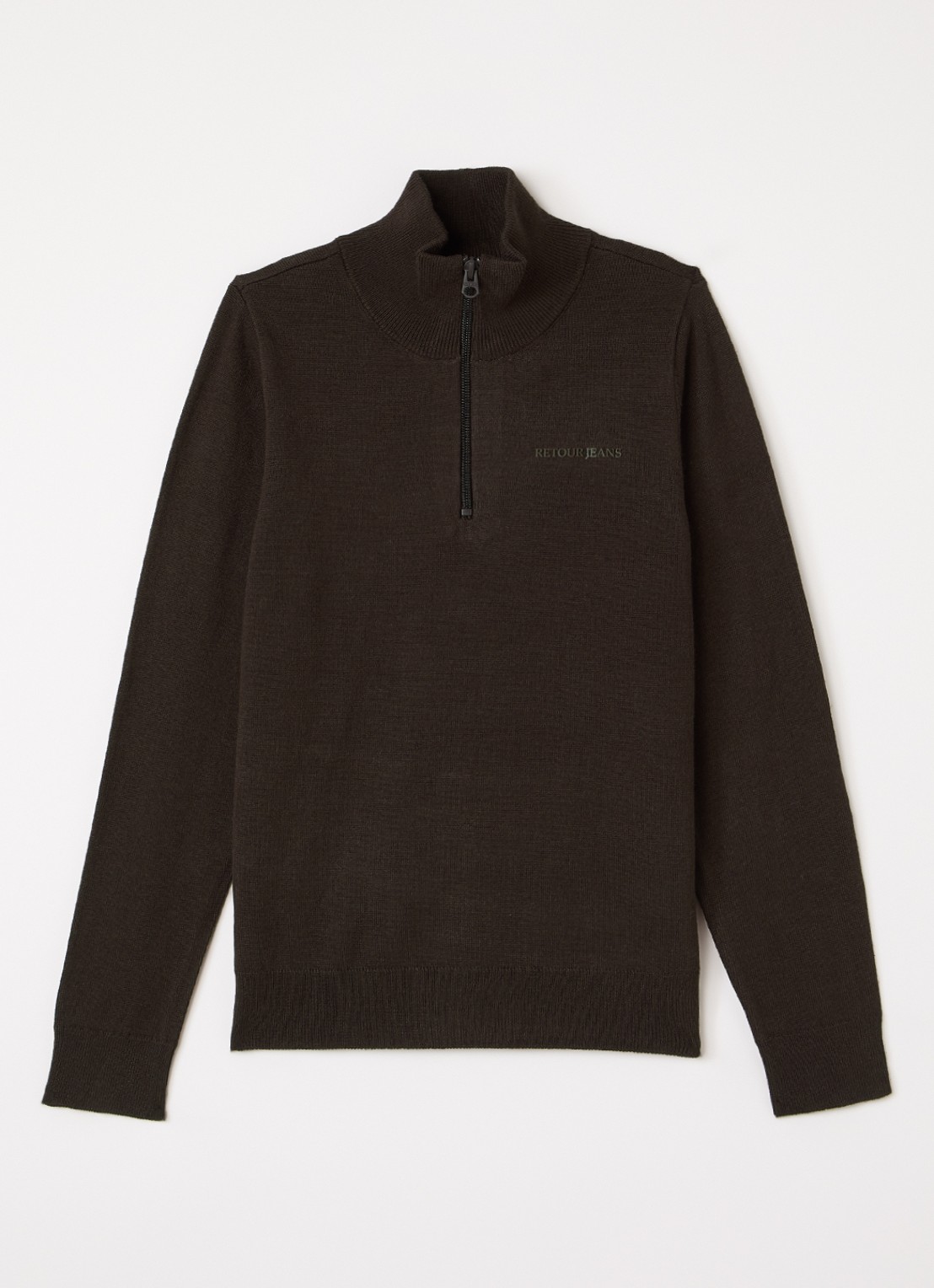 Retour Jeans Charles pullover met opstaande kraag - voorkant 2 donkerbruin