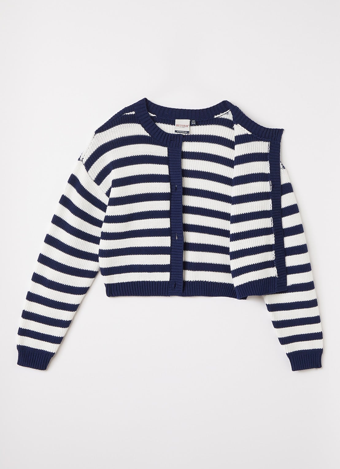 Retour Jeans Cindy grofgebreid met streepprint - voorkant 2 donkerblauw