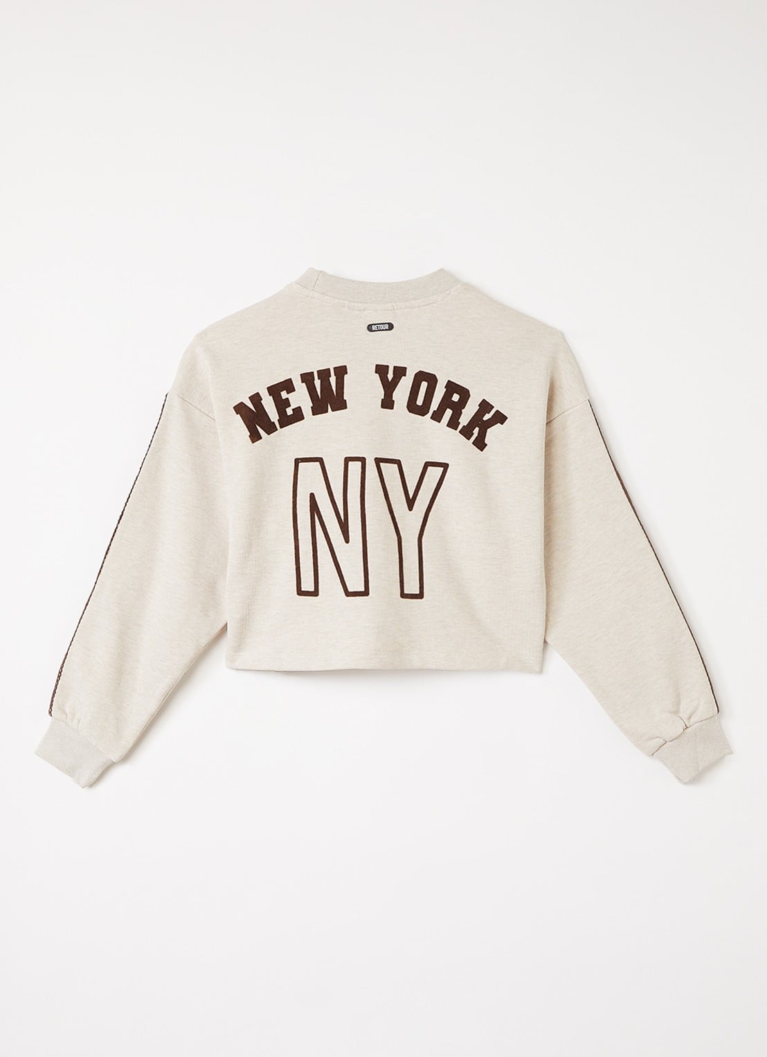 Retour Jeans Evita cropped sweater met flock print - voorkant 3 zand